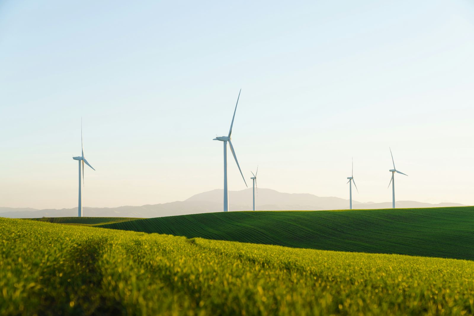 Onshore wind farm at sunset, UK